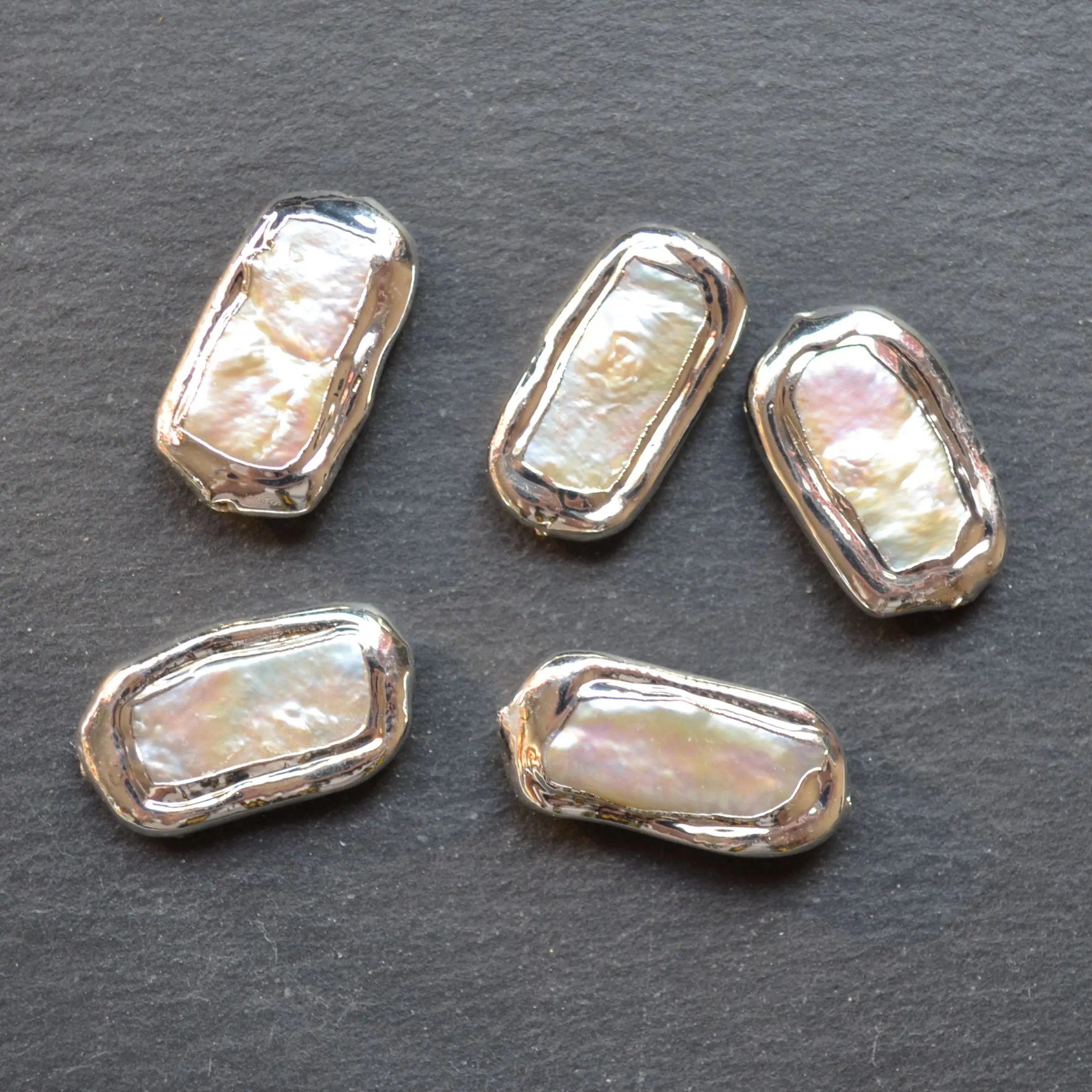

Nature Freshwater Pearl connector With Silvery Electroplated for jewelry making, white Pearl Spacer Beads