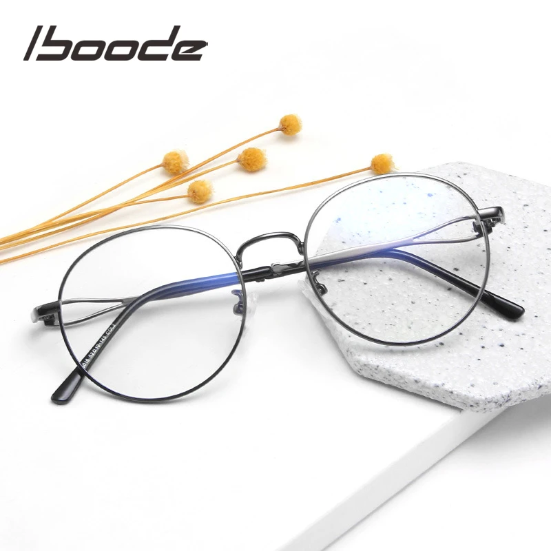 

iboode Metal Retro Hollow Glasses Frame Harajuku Round Flat Mirror Spectacles For Male Female Optical Myopic Eye Glasses Frame