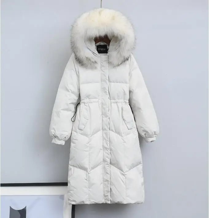 Grand rеel fourrure de rate laveur nouvelle veste d'hiver femmes manteau d'hiver femme canard doudoune femmes epais chaud Long vers le bas Parkas
