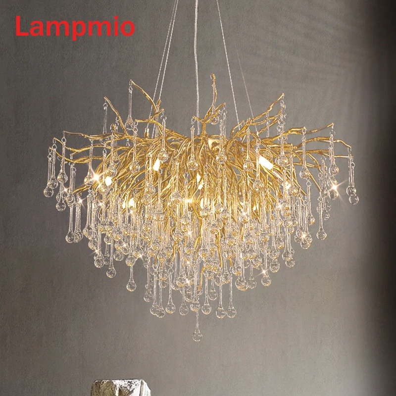 

Роскошная люстра Lampmio в стиле арт-деко для виллы, дизайнерский светильник в виде ветки для столовой, современный золотой светильник для спал...