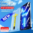 Закаленное стекло для iPhone 13 12 11 Pro Max 12 13 Mini Full Cover Screen Protector XR XS X Защитная пленка для установки в один клик