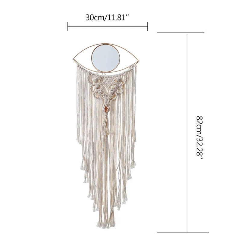 

Boho Style Eyes Shape Mirror Wall Tapestry Long Tassel Nordic Bohemian Cotton 85DB