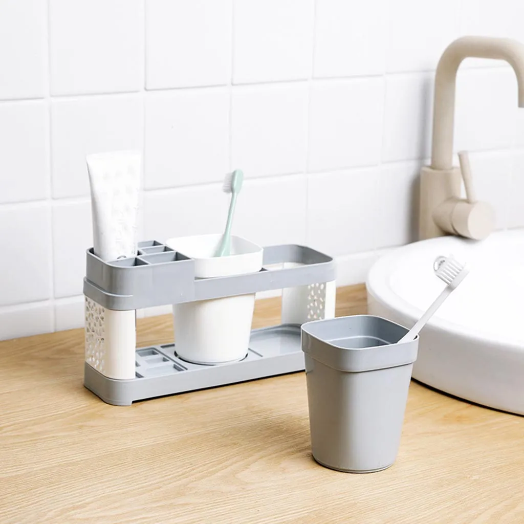 

Toothbrush Holder Stand Plastic Cup Set Shelf Bathroom Toothpaste Storage Rack Toothbrush Box Bathroom Tools Toothpaste Storage