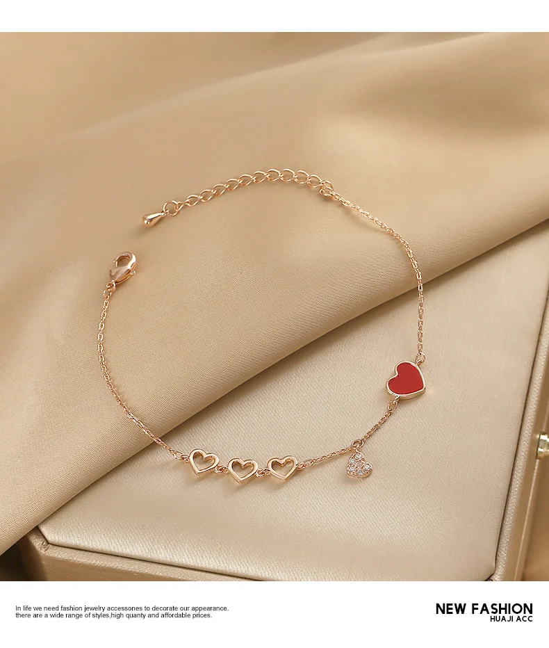 

Red Peach Heart Bracelet Female Girlfriends Bracelet Simple Personality Student Bracelet Durable Not Fade BMF88