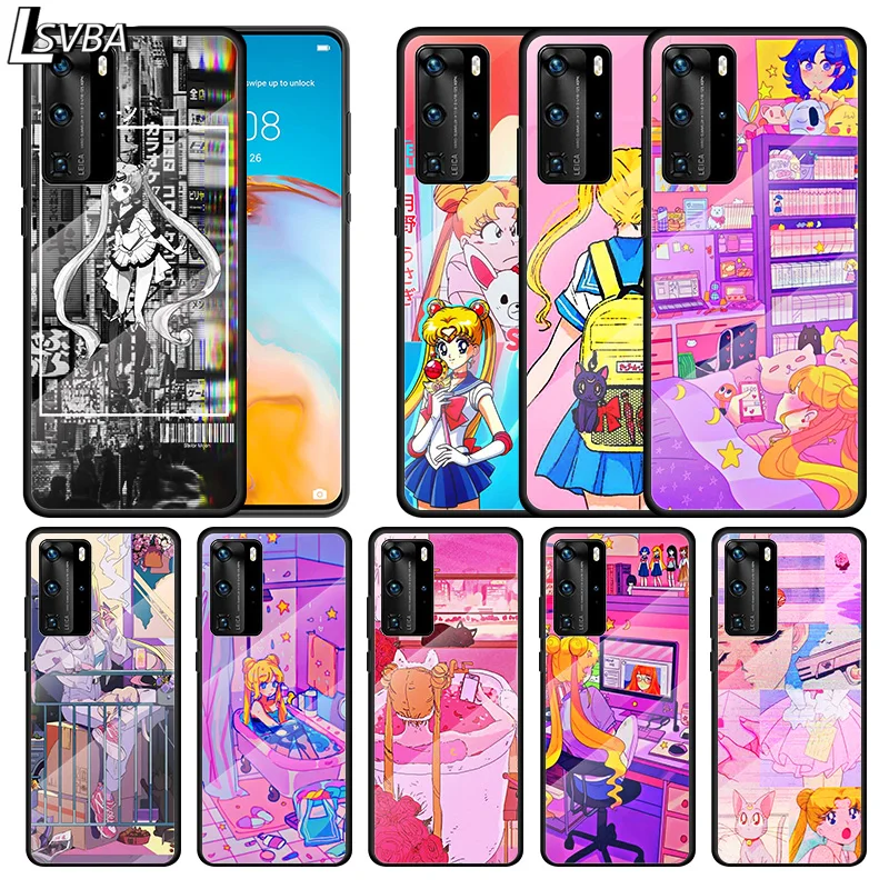 

Anime Lovely Magic Girl Moon For Huawei P Smart 2021 Z P40 P30 P20 P10 Lite Pro Plus 5G Tempered Glass Phone Case