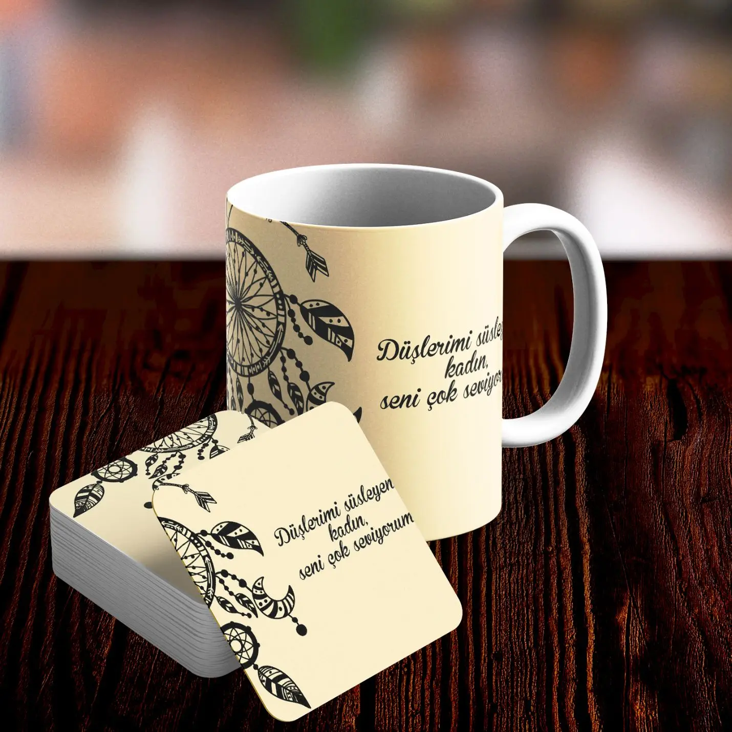

Romantic Design Mug and Underlay Set-No29