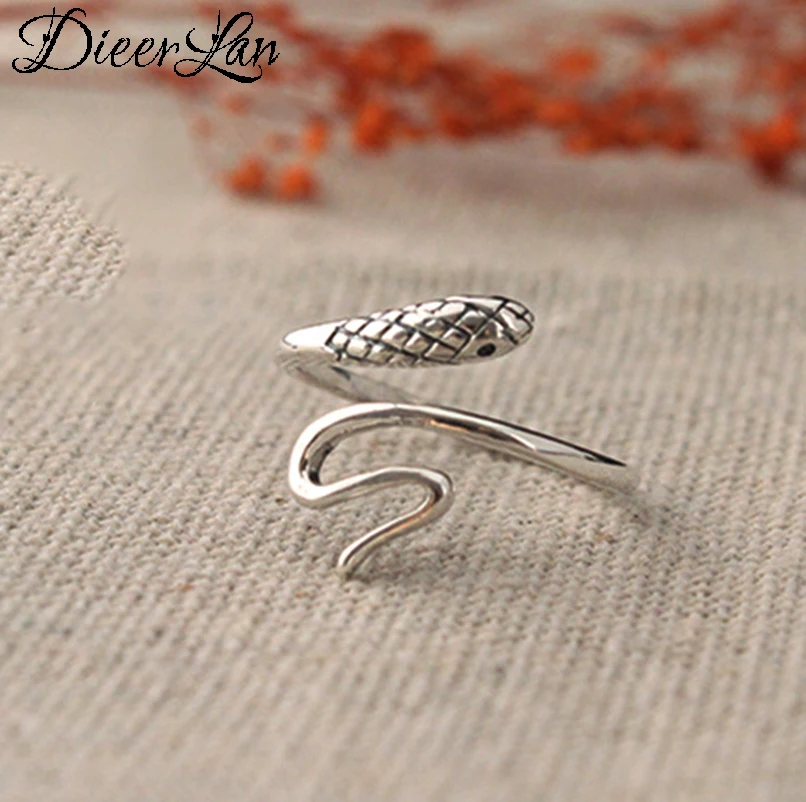 Женское Винтажное кольцо в виде змеи серебряное регулируемое стиле ретро