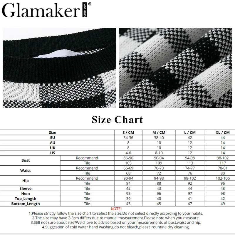 Вязаный клетчатый комплект из 2 предметов Glamaker сексуальное женское осеннее