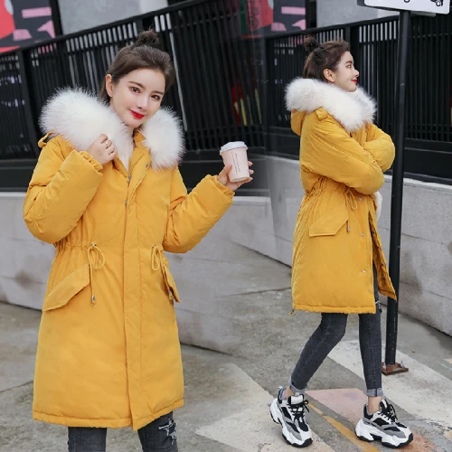 Zqlz зимняя куртка Женская Толстая теплая парка с капюшоном и воротником из