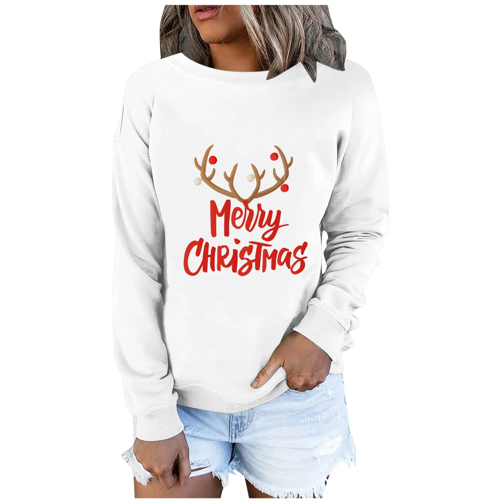 

Пуловер с принтом, свитшот, блузка с длинными рукавами, Рождественская Повседневная Женская блузка
