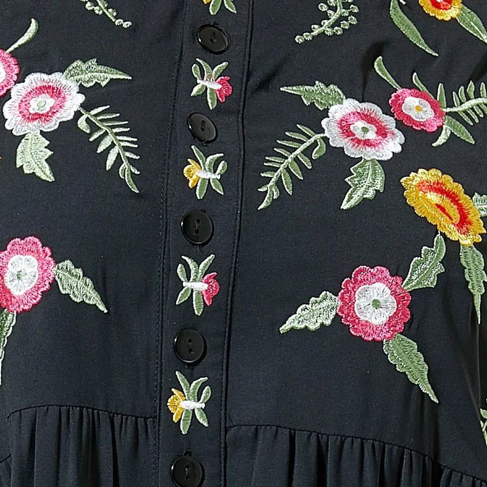 Черное платье с вышивкой Осеннее мусульманское без хиджаба Abayas Дубай женская