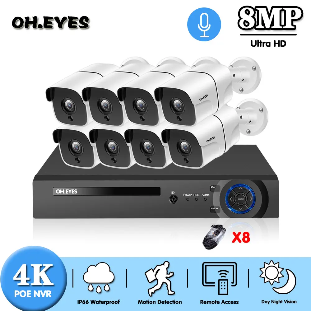 

IP-камера видеонаблюдения, 8 Мп, 4K, POE, NVR