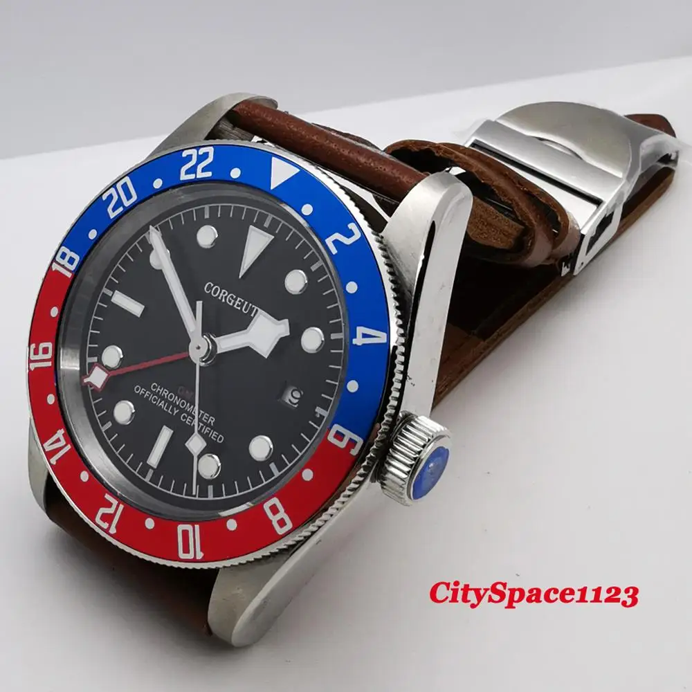 Роскошные Брендовые Часы Corgeut 41 мм механические мужские часы сапфир GMT