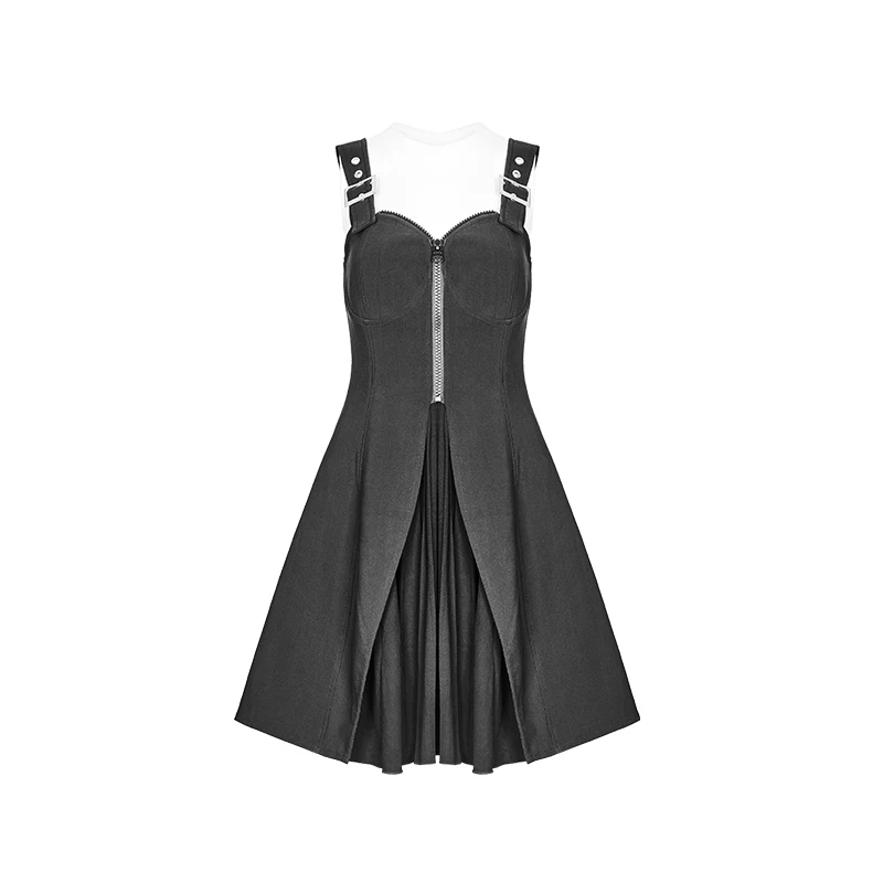 Black OPQ-303LQF Панк RAVE Темный Модный маленький маятник на молнии шифоновое Плиссированное готическое женское платье из неэластичной ткани - Цвет: Black OPQ-303LQF