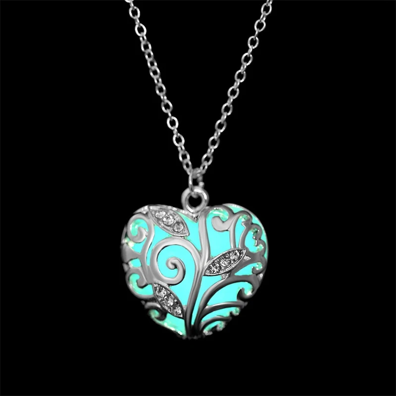N283 Blue Green Светящееся Цепочки и ожерелья подвеска с драгоценным камнем ювелирные изделия с серебряным покрытием Для женщин 4 цвета подвеска с бусинами из камней полый световой Цепочки и ожерелья подарки - Окраска металла: N283 Blue Green
