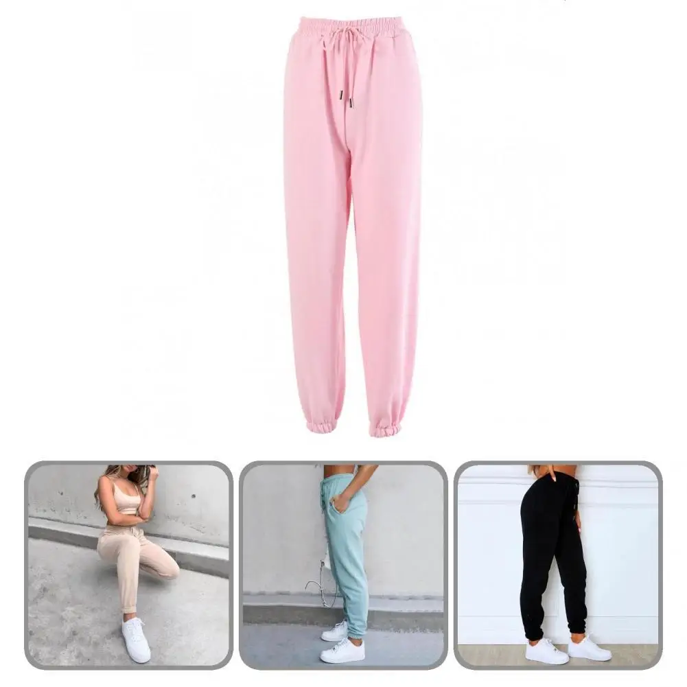 

All Match Simple Plush Loose Women Sweatpants With Pockets Breathable Cropped Pants Elastic Waist for School