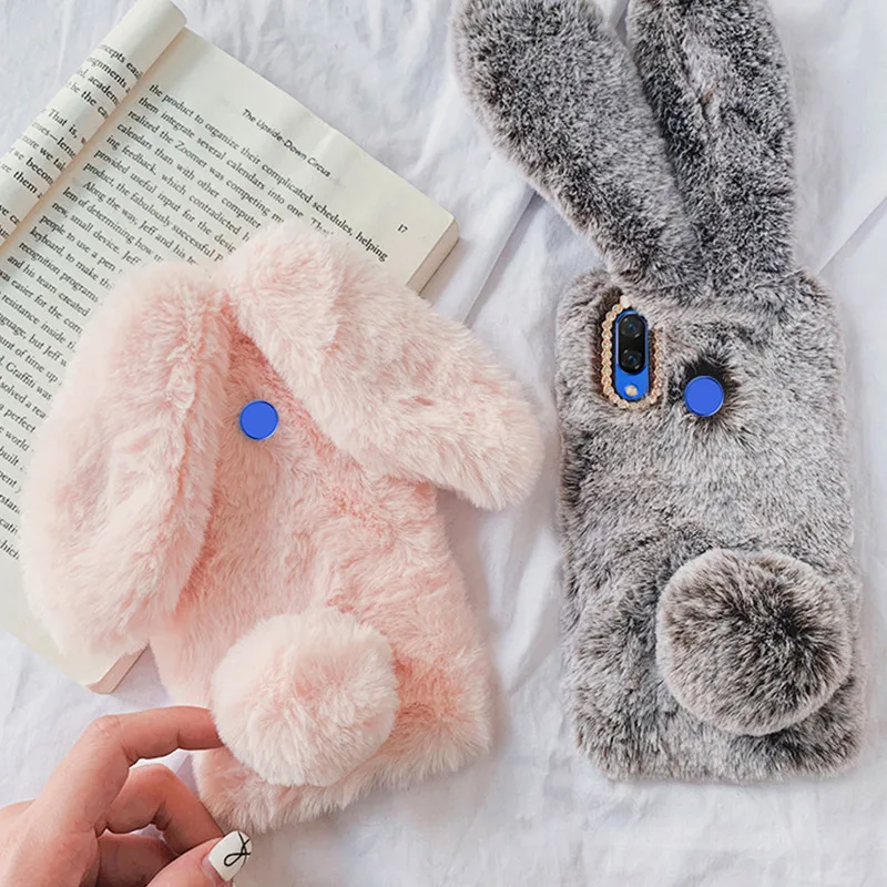 For Redmi Note 9S Case 8T Fluffy Rabbit Silicone Bunny Plush cover Xiaomi Mi 9T 9 lite 8 8A 7A 6A 5 6 7 Pro | Мобильные телефоны и
