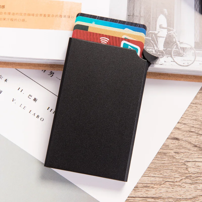 Black RFID Противоугонный Умный кошелек Тонкий ID держатель для карт унисекс автоматически твердый металлический держатель для банковской кредитной карты бизнес мини - Цвет: Black