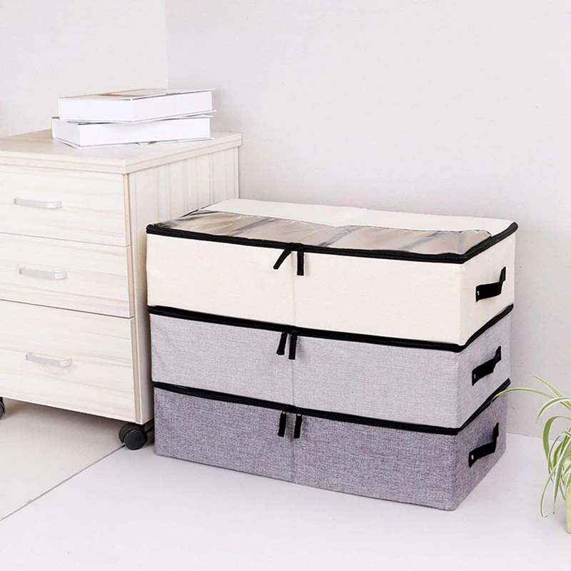 

Clothes Shoes Organizer Multifunction Foldable Under the Bed Storage Box with Dust-Proof Lid 4 Compartment 3 Pack