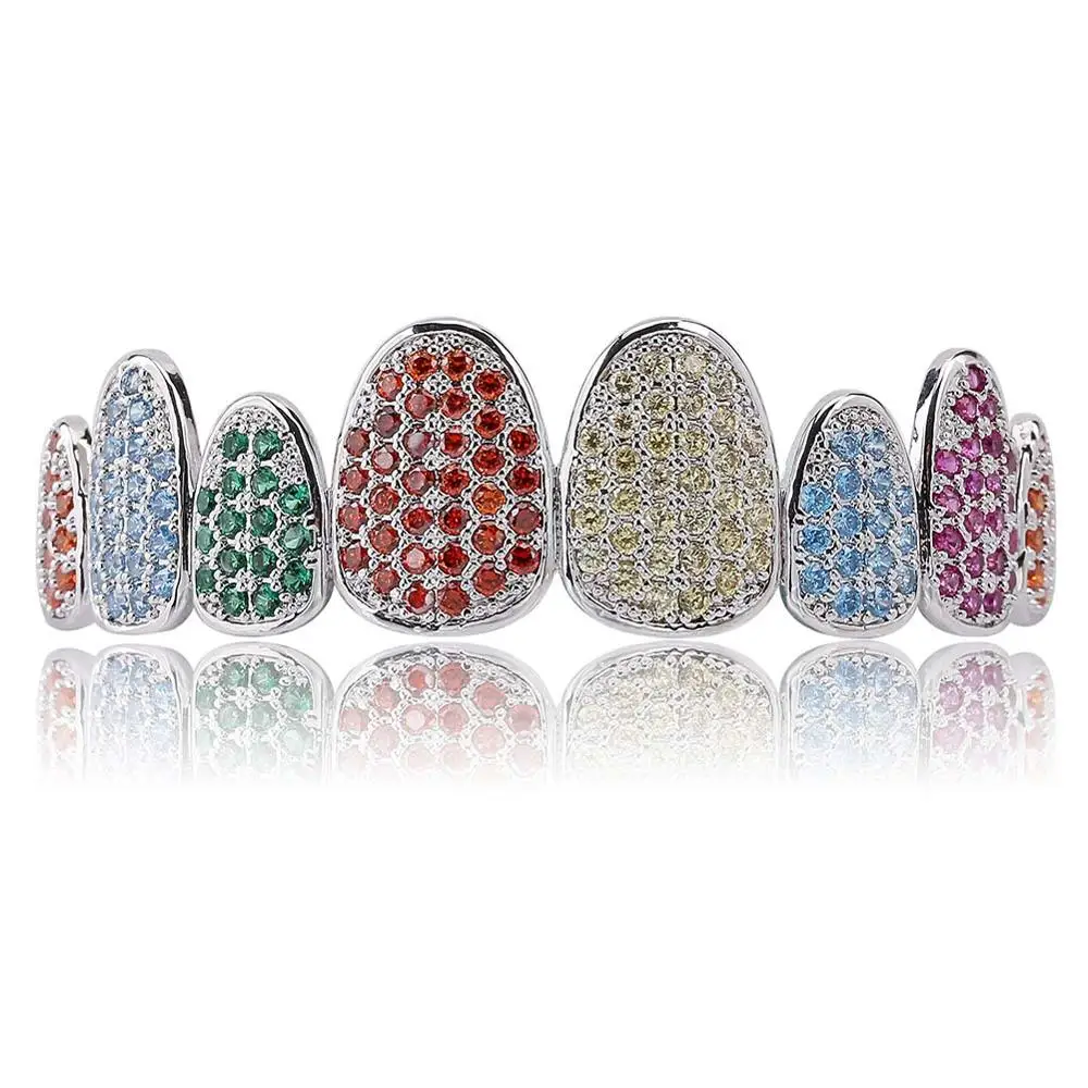 Хип-хоп грильз со льдом яркие кубические грили с микро закрепкой 8/8 верхние и