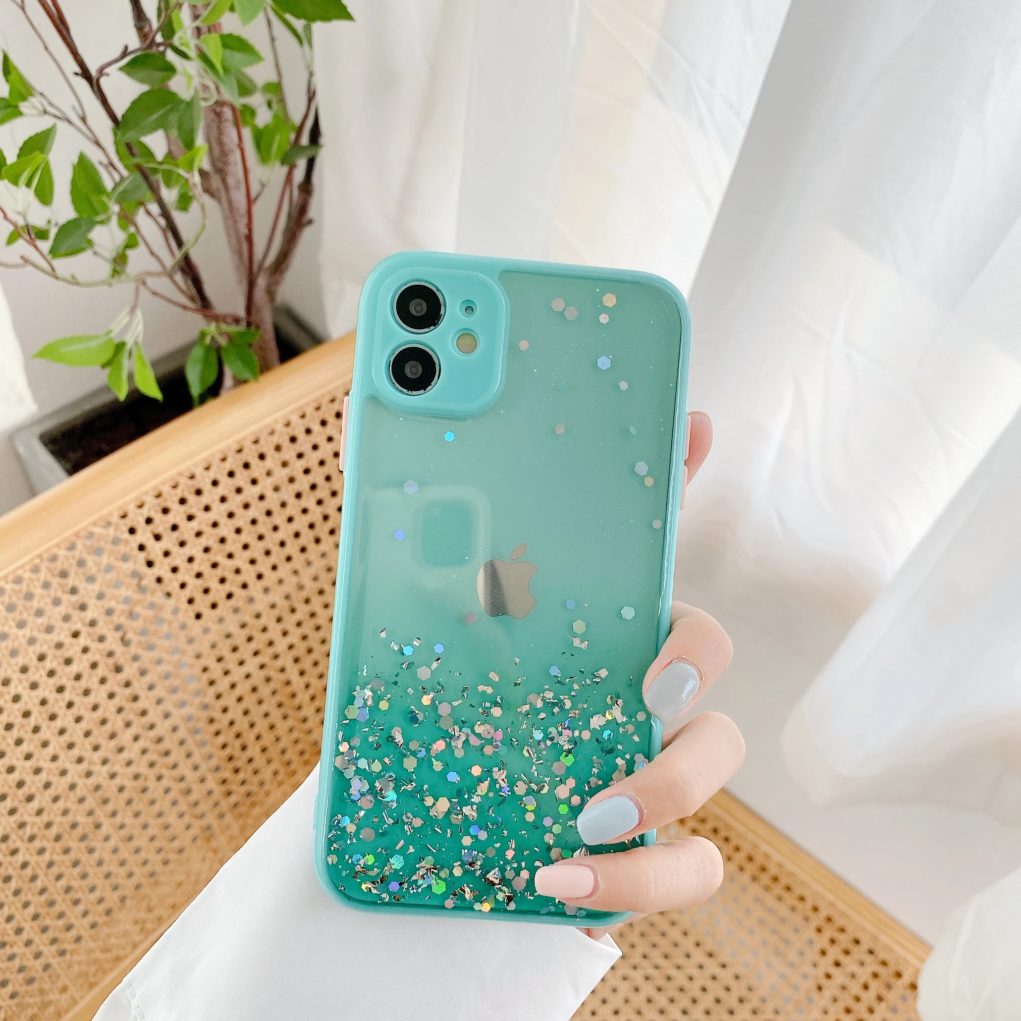 

For iPhone 11 pro max case Luxury Glitter Foil Bling Mint Clear Silicon Cover for iPhone xs xr x 7 8 Plus Lens Protection cases