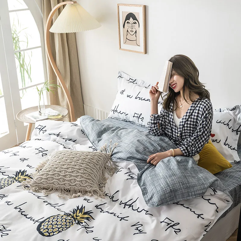 

3/4pcs modern bedding set Super king size bed linens reactive printing duvet cover set pastoral style home bed set flat sheet