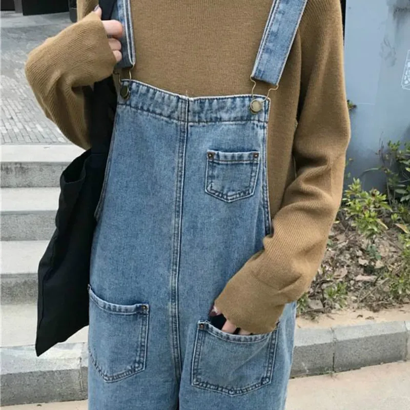 

Jumpsuits Women Denim Casual Plus Size 5XL Oversize Ankle-Length Straight Loose Jumpsuit Autumn Fashion All-Match Korean Stylish