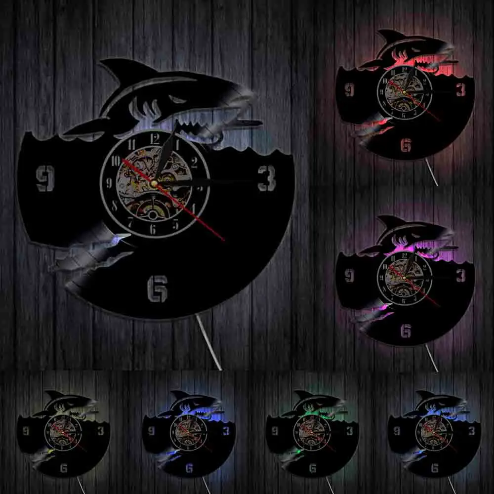 Настенные часы с виниловой записью акулы великолепный белый дизайн настенные