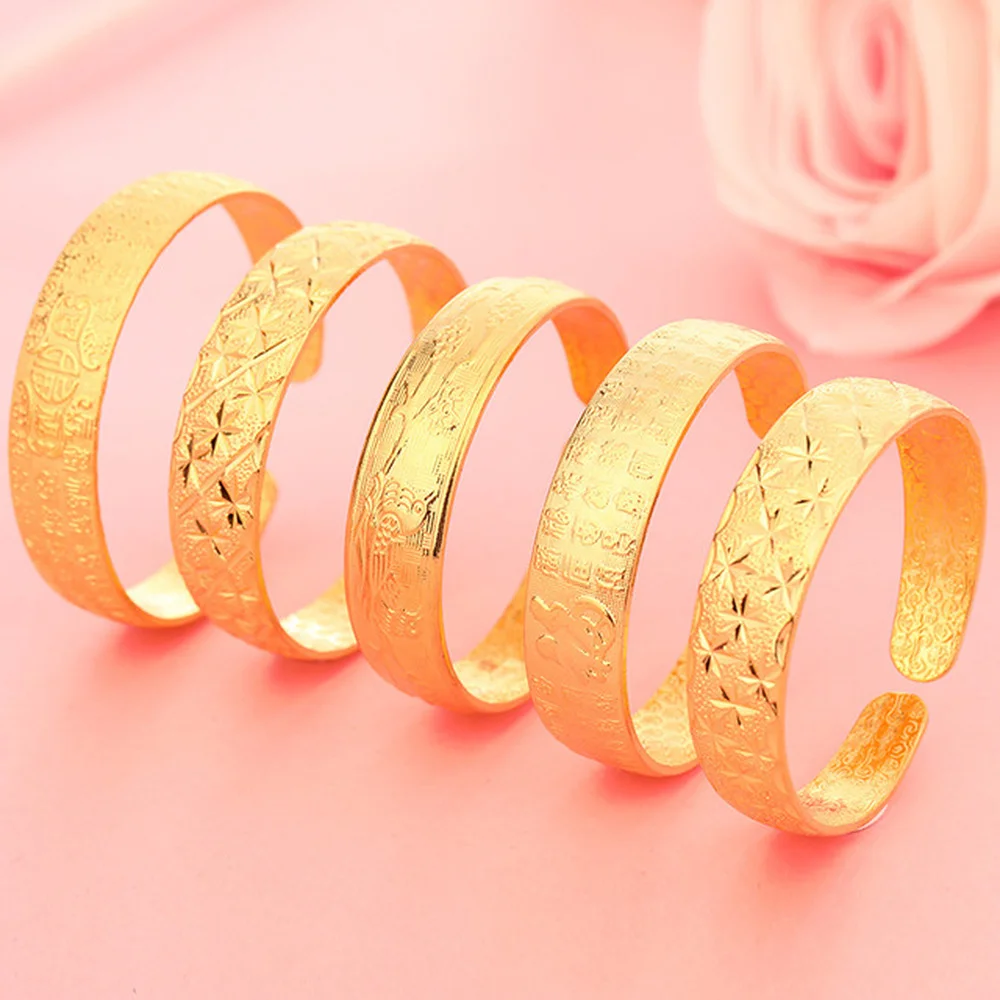 

Luxury 24K Gold Color Ethiopian Cuff Golden Bangles For Women Dubai Blessed Open Bangle Bracelet Bride Wedding Jewelry gift