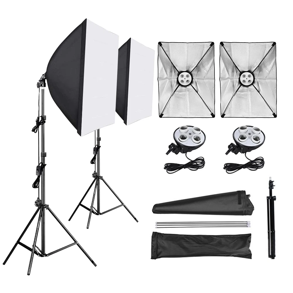 50*70cm Photography Softbox Lighting Kit 4 in1 Lamp Holder E27 Base Photo Studio Camera Lighting Equipment 2M Light Stand Tripod