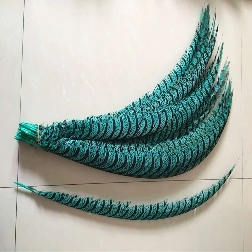 

EMS Free Shipping 50pcs Mint Green Dyed 30-35inch 80-90cm Dyed pheasant tail feather Lady amherst tails Pheasant Zebra feather