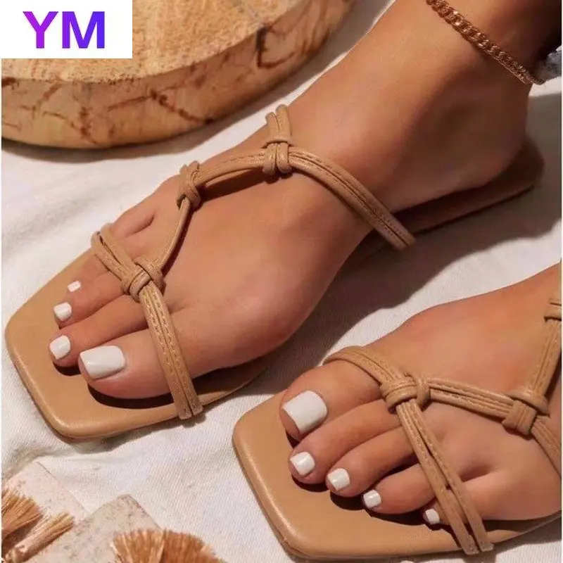 

Сандалии женские с квадратным носком, модные шлепанцы, сланцы, летние дизайнерские, пляжные тапочки, плоская подошва, Размеры 35-43, 2021