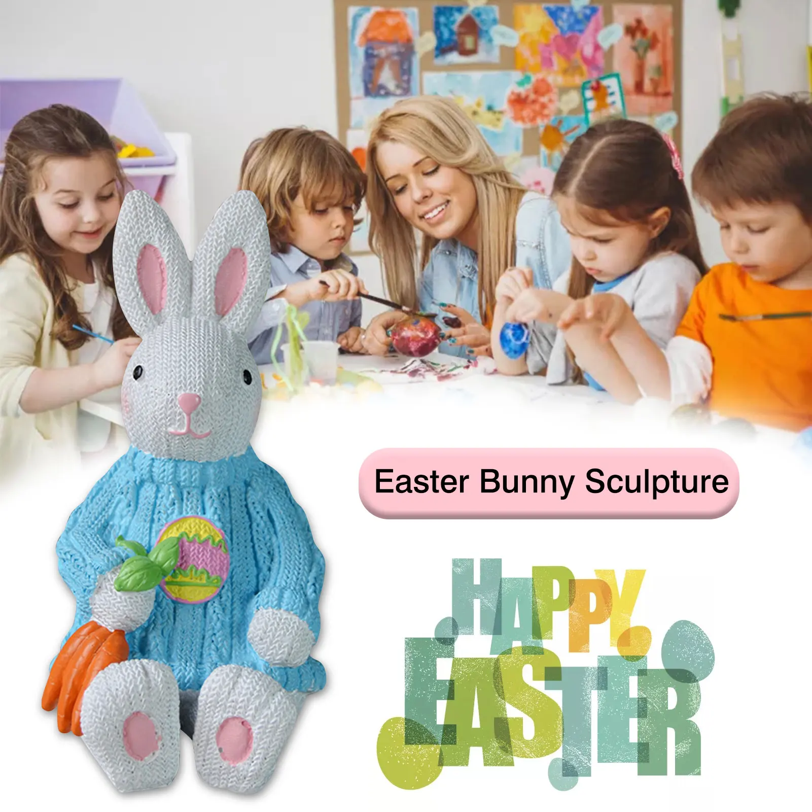

Artificial Easter Bunny Sculpture Cute Home Office Desktop Decor