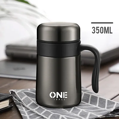 350ML Gun Gray Термос чашка офисная чайная бутылка 304 нержавеющая сталь бизнес вакуумная колба с ручкой термоизоляционная 400 мл - Цвет: 350ML Gun Gray