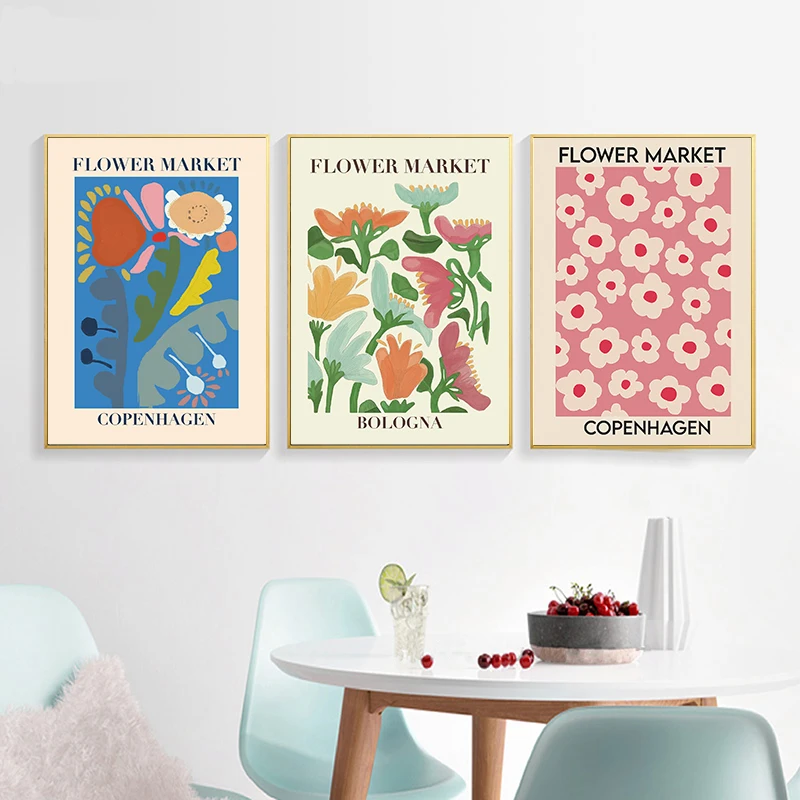 Цветочный рынок, плакаты Болонья, Копенгаген, цветочное искусство, Картина на холсте, флорист, подарок, цветочный магазин, знак, печать, фотодекор