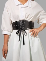 new style bandage autumn and winter dress with waist rivet inlaid belt womens fashion personality wild ultra wide belt