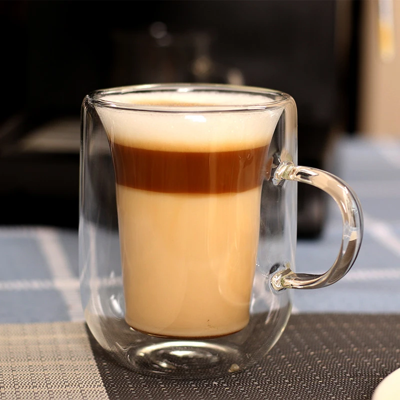 

180ML coffee mugs creative glass coffee cup Transparent glass with handle Double-layer glass insulated teacup
