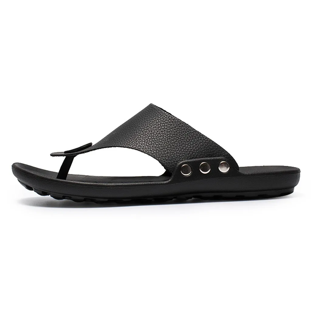 

2021 New Slipper Men Rome Flip Flop Leather Beach Button Casual Comfortable T-strap Open Men Slipper Leather Outdoor Print Shoes