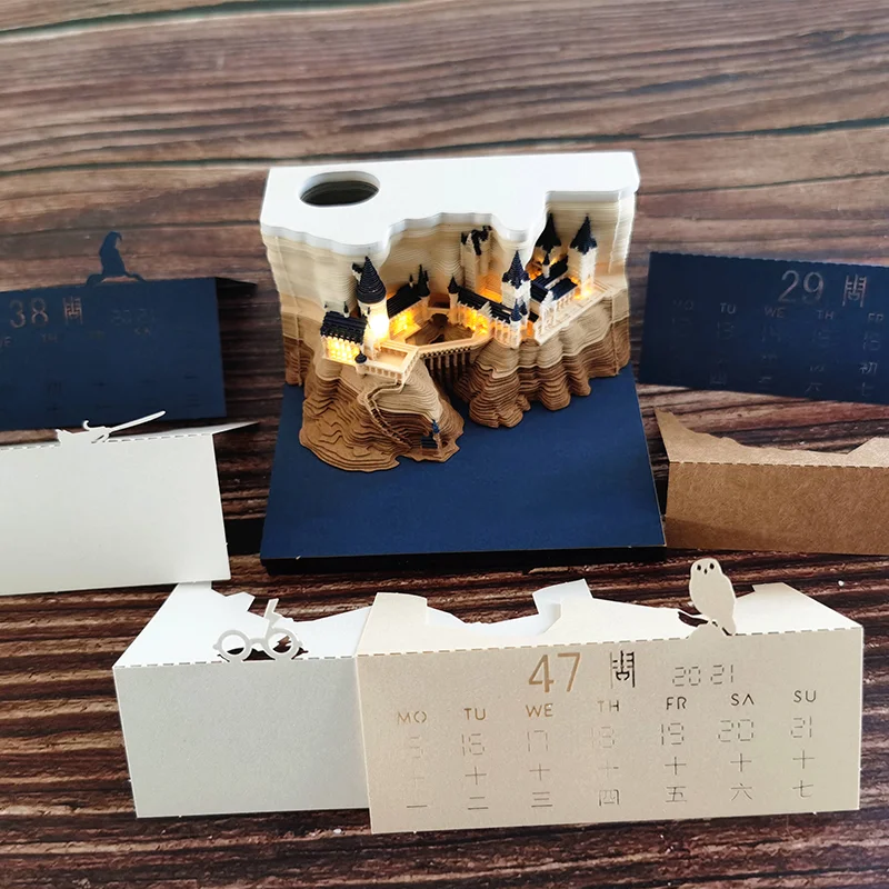 Omoshiroi-Bloc de notas 3D con luces Led, novedad, pel&iacute;cula famosa, bloque de construcci&oacute;n, 3D Bloc de notas, dise&ntilde;o de Harry, regalo de Navidad-1