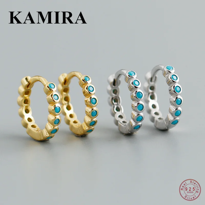 

KAMIRA 925 Sterling Silver Cuban Minimalism Ear Buckle Blue Zircon Circle Stud Earrings for Women Men Gothic Sweet Party Jewelry