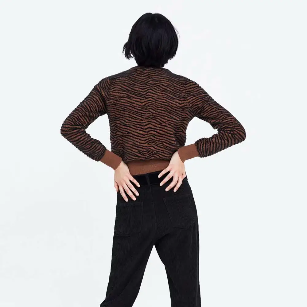 2019 ZA Zebra Pattern Sweater for Women Fashion Knitted Animal Print Winter Clothes Thick Long Sleeve Female Pullovers Casual | Женская