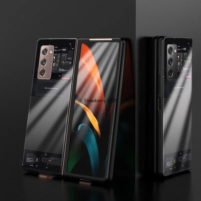 luxury tempered glass case for samsung galaxy z fold 2 5g plating edge hard protection shell for samsung galaxy z fold 2 cover free global shipping
