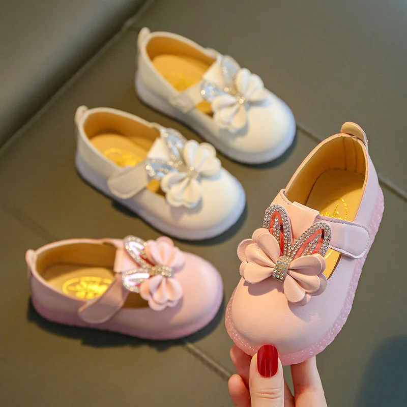 

Newest Spring Autumn Baby Girls Fashion Patent Leather Big Bow Princess Party Danc Shoes Solid Color Student Flats shoes