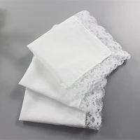 12pcs 23 25cm japanese korean cotton ladies handkerchief pure white handkerchief small square with lace