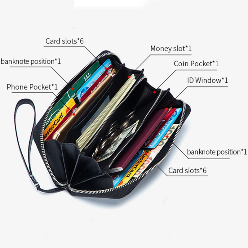 

Women's Passport Wallet Zipper Women Coin Purse Fashion Wallets for Woman Wrist Strap Long Clutch Bag Rfid Card Holder Billfold