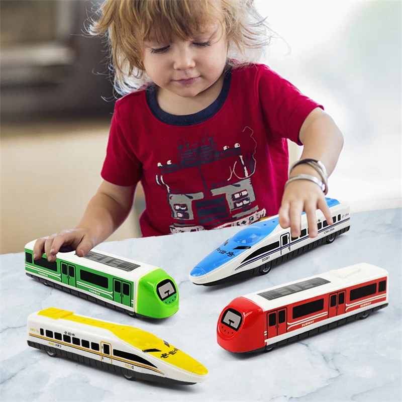 4PCS Train Model Toys Random Color Pull Back Children Dolls Kids Plastic High-Speed Rail Trains Educational Toy Puzzle Gifts