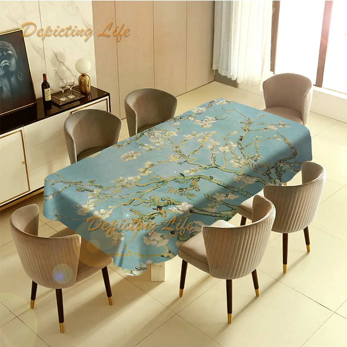 

Almond Blossom Table Cover for Kitchen Dining Party Home Decor Indoor outdoor Tablecloths
