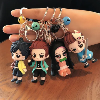 Demon Slayer Cosplay Kimetsu No Yaiba Anime Key Chains Keychain Cosplay 3D Rubber Pendant Keyring Cute Funny Cartoon Toy Gift