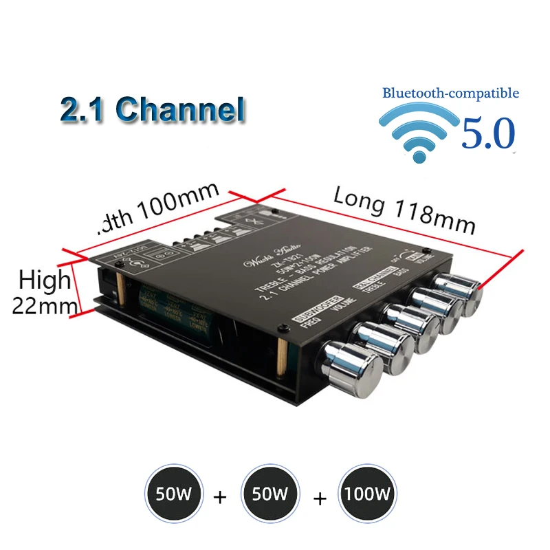 

2*50 Вт + 100 Вт TPA3116D2 Плата усилителя мощности сабвуфера Bluetooth-Совместимость 2,1 каналов Класс D TPA3116 аудио стерео эквалайзер усилитель