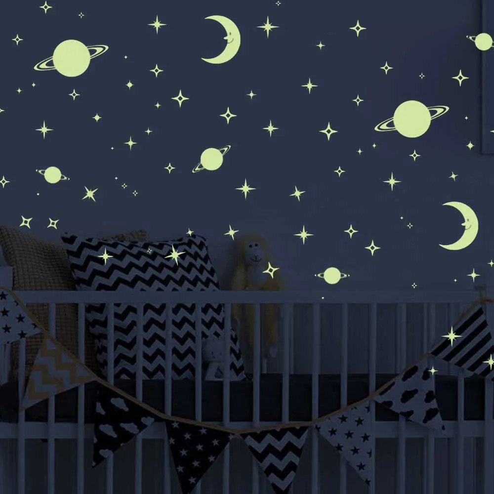 2 листа светящиеся в темноте наклейки на стену с планетами звездами лунами